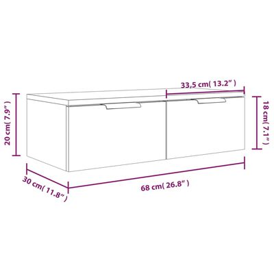 vidaXL TV-seinäkaappi savutammi 68x30x20 cm tekninen puu