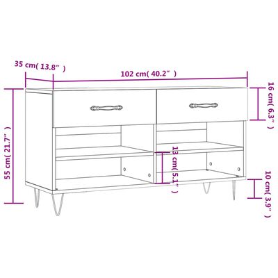 vidaXL Kenkäpenkki betoninharmaa 102x35x55 cm tekninen puu