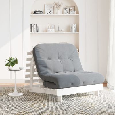 vidaXL Futon vuodesohva patjalla valkoinen 100x206x11 cm täysi mänty