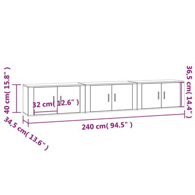 vidaXL Seinäkiinnitettävät TV-kaapit 3 kpl ruskea tammi 80x34,5x40 cm