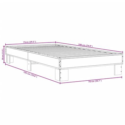 vidaXL Sängynrunko savutammi 75x190 cm tekninen puu ja metalli