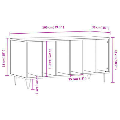 vidaXL LP-levyjen säilytyskaappi harmaa Sonoma 100x38x48 cm puu