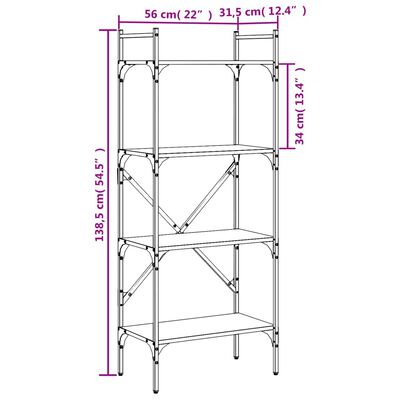 vidaXL Kirjahylly 4 kerrosta savutammi 56x31,5x138,5 cm tekninen puu