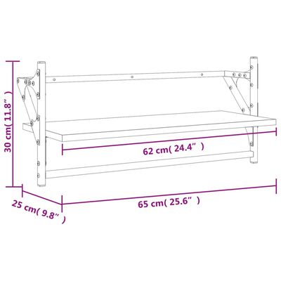 vidaXL Seinähyllyt tangoilla 2 kpl savutammi 65x25x30 cm