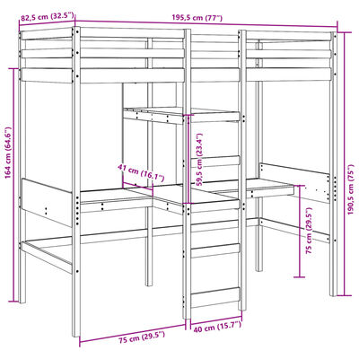 vidaXL Parvisänky ilman patjaa 75x190 cm täysi mänty