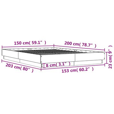 vidaXL Sängynrunko LED-valoilla Sonoma-tammi 150x200 cm