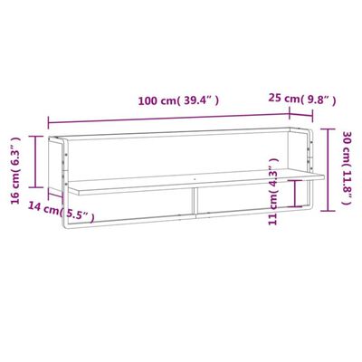 vidaXL Seinähylly tangolla harmaa Sonoma 100x25x30 cm