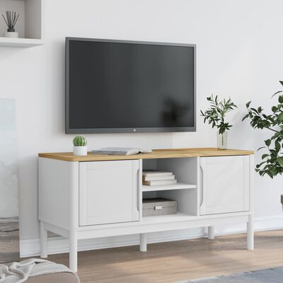 vidaXL TV-taso FLORO valkoinen 114x43x55 cm täysi mänty