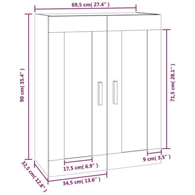 vidaXL Seinäkaappi Sonoma-tammi 69,5x32,5x90 cm tekninen puu