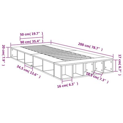 vidaXL Sängynrunko savutammi 90x200 cm tekninen puu