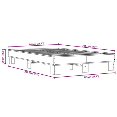 vidaXL Sängynrunko musta 140x200 cm tekninen puu ja metalli