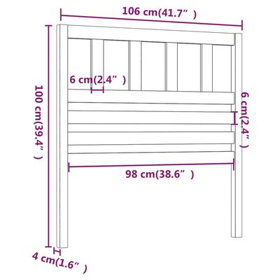 vidaXL Sängynpääty harmaa 106x4x100 cm täysi mänty