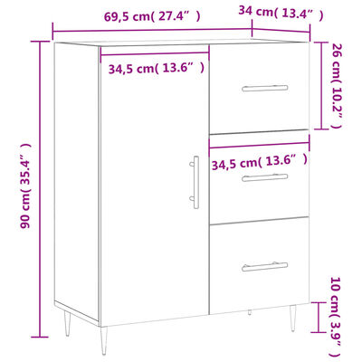 vidaXL Senkki ruskea tammi 69,5x34x90 cm tekninen puu