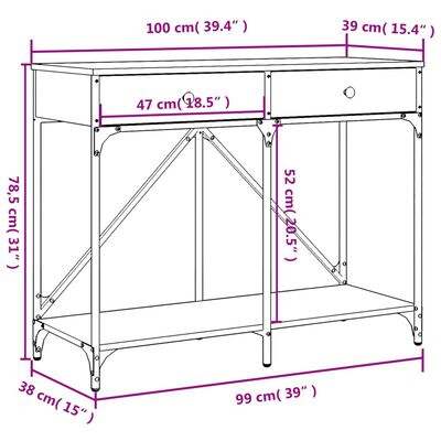 vidaXL Konsolipöytä savutammi 100x39x78,5 cm tekninen puu