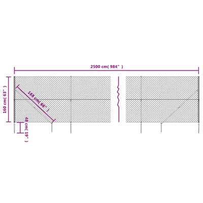 vidaXL Verkkoaita maapiikeillä hopea 1,6x25 m