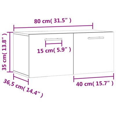 vidaXL Seinäkaappi savutammi 80x36,5x35 cm tekninen puu