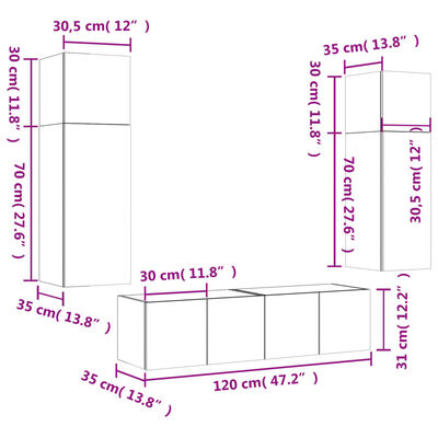 vidaXL 6-osainen LED TV-kaappisarja harmaa Sonoma tekninen puu