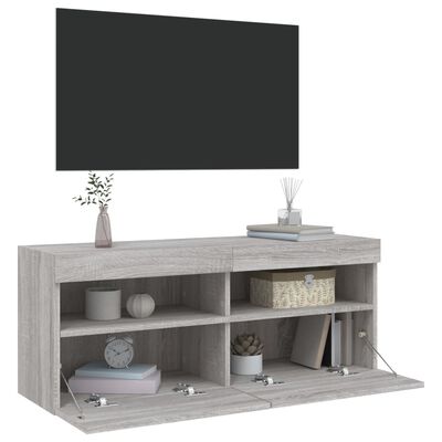 vidaXL TV-seinäkaappi LED-valoilla harmaa Sonoma 100x30x40 cm