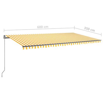 vidaXL Sisäänkelattava markiisi LED/tuulisensori 600x350 cm keltavalk.