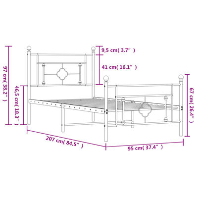 vidaXL Metallinen sängynrunko päädyillä musta 90x200 cm