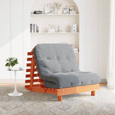 vidaXL Futon vuodesohva patjalla vahanruskea 80x206x11 cm täysi mänty