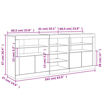 vidaXL Senkki LED-valoilla ruskea tammi 162x37x67 cm