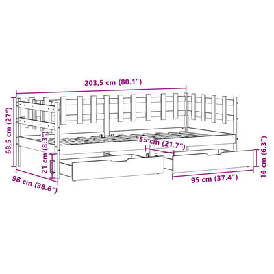 vidaXL Vuodesohva laatikoilla 80x200 cm täysi mänty