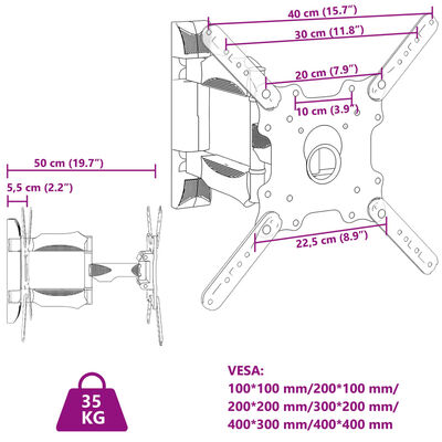 vidaXL TV-seinäkiinnike 32"-55" ruuduille Max VESA 400x400 mm 35 kg