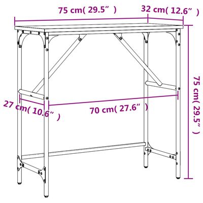 vidaXL Konsolipöytä ruskea tammi 75x32x75 cm tekninen puu