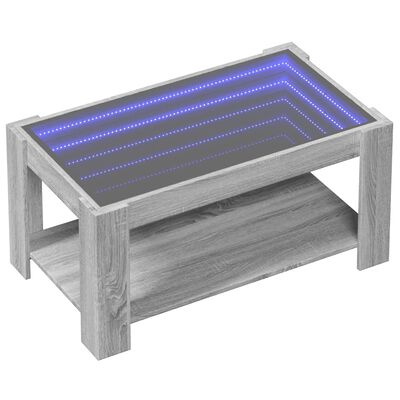 vidaXL Sohvapöytä LED-valoilla harmaa Sonoma 93x53x45 cm tekninen puu