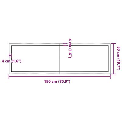 vidaXL Pöytälevy 180x50x(2-6) cm käsittelemätön täysi puu elävä reuna