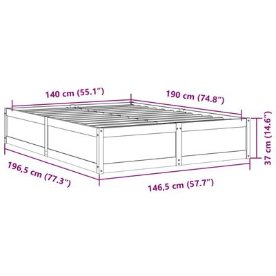 vidaXL Sängynrunko ilman patjaa 140x190 cm täysi mänty