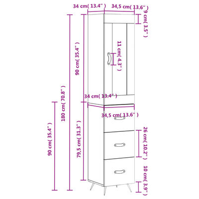 vidaXL Kaappi betoninharmaa 34,5x34x180 cm tekninen puu