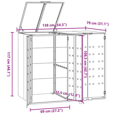 vidaXL Roskalaatikon säilytystila kahdelle harmaa 138x79x117 cm teräs