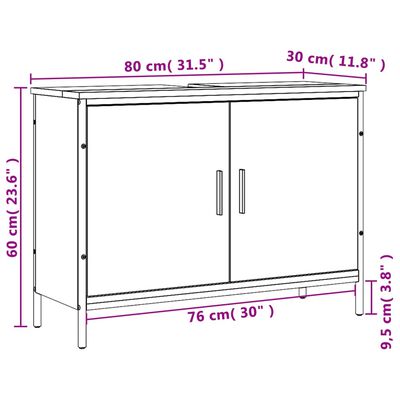 vidaXL Kylpyhuoneen pesuallaskaappi ruskea 80x30x60 cm tekninen puu