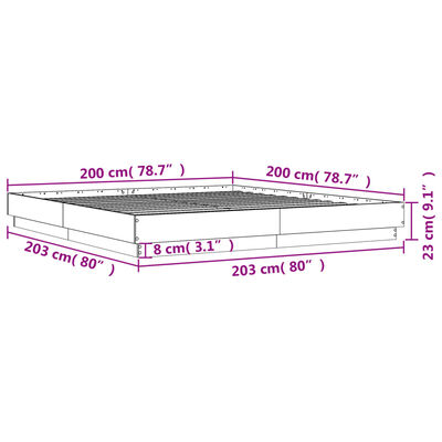 vidaXL Sängynrunko LED-valoilla Sonoma-tammi 200x200 cm