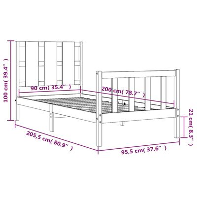 vidaXL Sängynrunko päädyllä 90x200 cm täysi puu