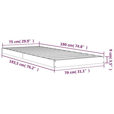 vidaXL Sängynrunko hunajanrusk 75x190 cm täysi mänty Small Single