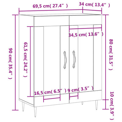 vidaXL Senkki ruskea tammi 69,5x34x90 cm tekninen puu