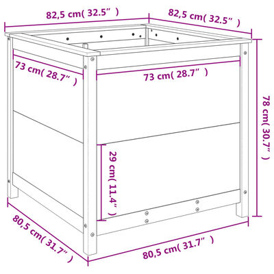 vidaXL Kukkalaatikko musta 82,5x82,5x78 cm täysi mänty