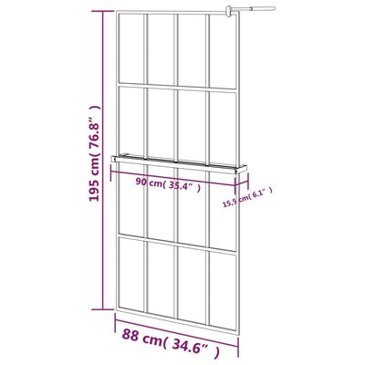 vidaXL Suihkuseinäke hyllyllä musta 90x195 cm ESG lasi ja alumiini