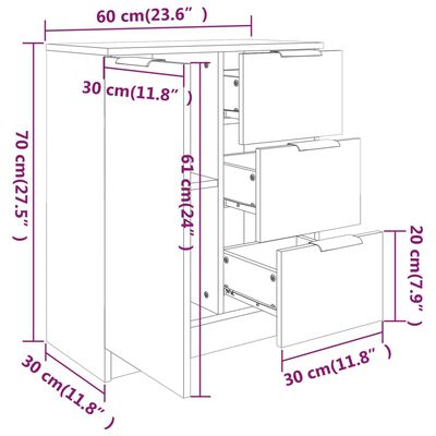 vidaXL Senkit 2 kpl betoninharmaa 60x30x70 cm tekninen puu