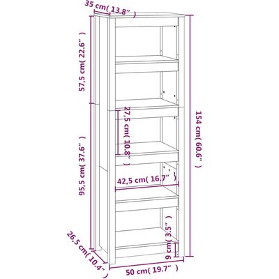 vidaXL Kirjahylly musta 50x35x154 cm täysi mänty