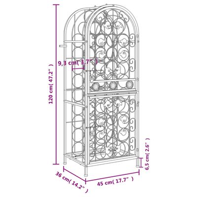 vidaXL Viinipulloteline 41 pullolle musta 45x36x120 cm takorauta