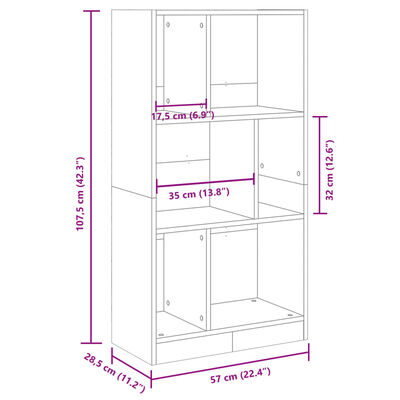 vidaXL Kirjahylly Sonoma-tammi 57x28,5x107,5 cm tekninen puu