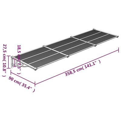 vidaXL Ovikatos musta ja läpinäkyvä 358,5x90 cm polykarbonaatti