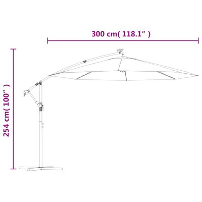 vidaXL Aurinkovarjo cantilever LED ja terästolppa 300 cm musta