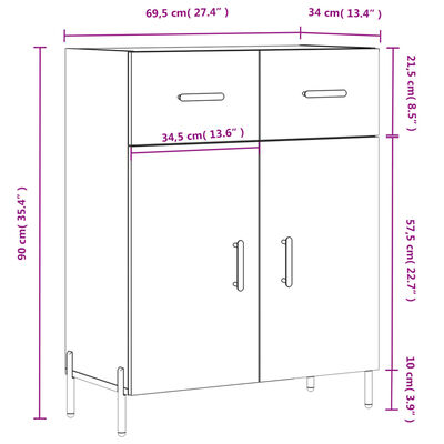 vidaXL Senkki ruskea tammi 69,5x34x90 cm tekninen puu