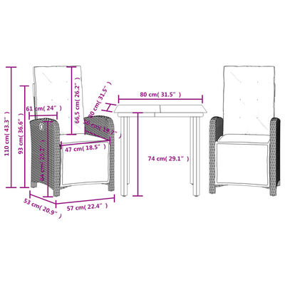 vidaXL 3-osainen Bistrosarja tyynyillä beige polyrottinki