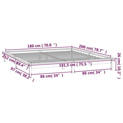 vidaXL Sängynrunko LED harmaa 180x200 cm Super King Size täysi puu